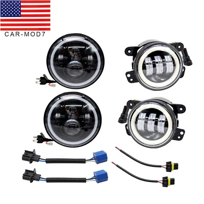 For Hummer H2 H3T 06-10 7" INCH Halo LED Headlight DRL & 4" Fog Lights Combo Kit - Image 1 of 4