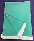 Vintage Retro Small Baby Cot Wool Blanket Turquoise Ribbon Edge #VK
