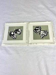 Vintage Wheeling Art Tile Ceramic MCM Dogs Pups Puppy Cartoon Drawing Nursery - Picture 1 of 11