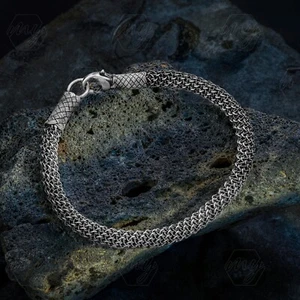 1000 Ct Silver Turkish Hand Knitted Oxidised Men's Bracelet - Picture 1 of 4