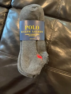 NWT Mens 6-12 Polo Ralph Lauren Classic Sport 6-Pair Low Cut Socks Gray Red Pony - Image 1 of 3