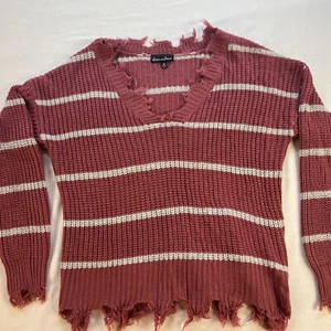 Alison Andrews Women Pink Pullover Sweater Small Fringe Bottom & Sleeves ￼ - Picture 1 of 11