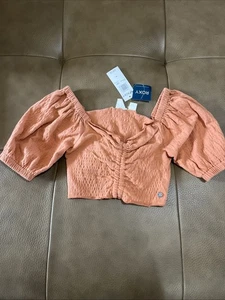 Roxy Women’s Ruched crop top - Salmon Shirt Size Xs - Picture 1 of 3
