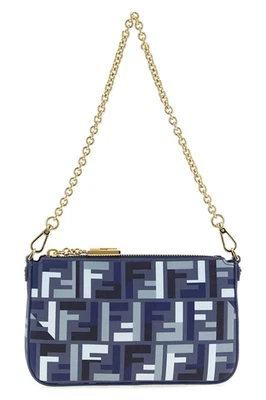 FENDI Baguette $1500 Blue FF Fabric Pouch New & Authentic - Image 1 of 3