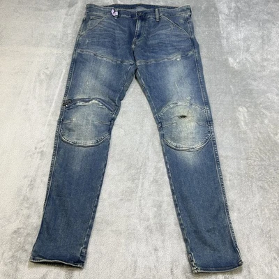 Jeans masculino G Star Raw 5620 3D com zíper no joelho 34x30* azul desgastado jeans stretch - Imagem 1 de 4