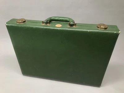 Vtg Green Leather Briefcase Hard Shell Case Brass Lock IDS Sales Executive Club - Image 1 of 4