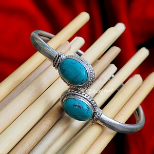 Turquoise Cuff bracelet, Gemstone Bracelet, 925 Sterling Silver Bracelet - Picture 1 of 6