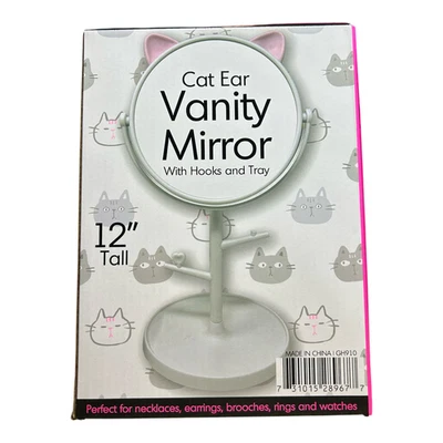 Cute Cat Ear Vanity Mirror With Hooks and Tray - Image 1 of 3