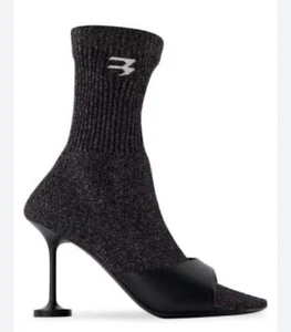 BALENCIAGA Carrera Low Top Sock Sneakers In Black Mesh Silver Sandals 38.5 - Picture 1 of 15