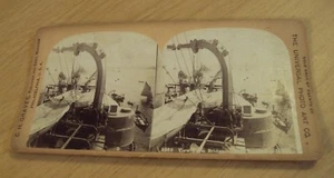 Cartolina fotografica vintage 1890 'guerra ispanoamericana' STEREOVIEW ~ "PONTE della USS IOWA" ~ - Foto 1 di 5