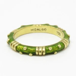 NYJEWEL Hidalgo 18k Yellow Gold Green Enamel 3mm Wide Band Ring - Picture 1 of 3