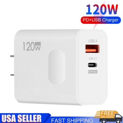 120W Fast Charger Block USB Type C Wall Power Adapter For iPhone 14 13 12 11 XR - Image 1 of 4