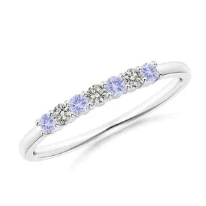 ANGARA Natural Half Eternity Tanzanite and Diamond Wedding Band in Silver (2mm) - Picture 1 of 37