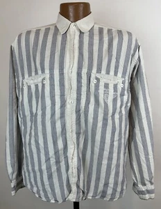 Vintage 80s Bugle Boy Shirt Men M Long Sleeve Button Up Striped Nautical Hipster - Picture 1 of 16