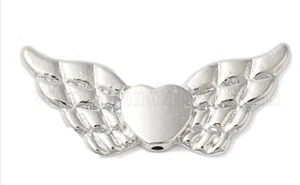 10 Premium Quality Tibetan Silver Angel Wings on a Heart - Bright Silver - 22mm - Picture 1 of 5