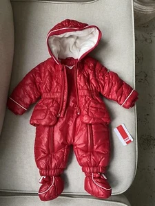 NEW KANZ Newborn Baby Girl Boy Red White Puffer Snowsuit Coverall Coat 0-3M - Picture 1 of 10