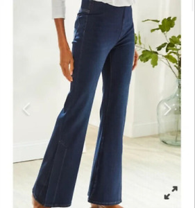 SOFT SURROUNDINGS jeans ultimate flared slit leg pull on elastic waist blue L
