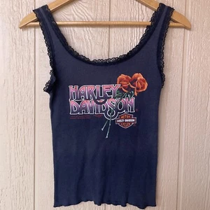 Vtg Harley Davidson Cami Tank Top M Lace Trim 1984 Dave Gardner Rose 3D Emblem - Picture 1 of 9