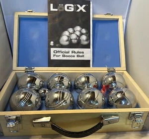 LOGIC Chrome Bocce Ball Set 8 Ball Set with Wood Case Vintage Complete Set - Picture 1 of 2