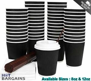 Disposable Coffee Cups 8oz / 12oz Black Kraft Paper Cups For Hot & Cold Drinks