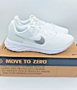 NIKE REVOLUTION 6 NN White/Metallic Silver WOMENS SIZE UK 7 S52A - Picture 1 of 11
