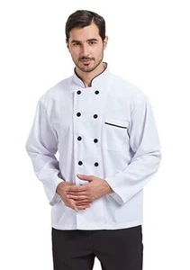 Polycotton Chef Coat For Men Double Breasted Jacket Long Sleeve Kitchen Uniform - Picture 1 of 20
