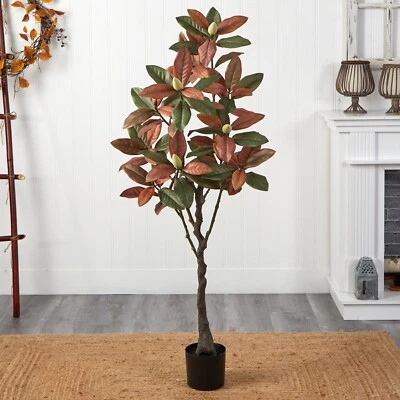 6’ Fall Autumn Magnolia Artificial Tree w/119 Lvs Home Decor. Retail $256 - Image 1 of 3