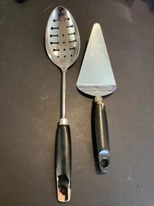 EKCO Chromium Plated Keyhole Slotted Spoon - Wood Handle & Pie Server. USA - Picture 1 of 20