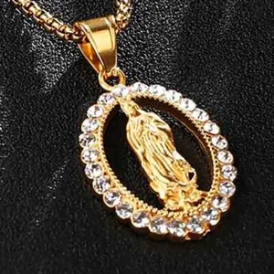 Stainless Steel 18k Gold Filled Mens Womens 24" Virgin Mary CZ Pendant Necklace - Picture 1 of 6