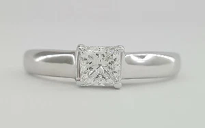 Princess Ideal Cut Diamond Solitaire Engagement Ring 0.52 ct 14K White Gold - Picture 1 of 12