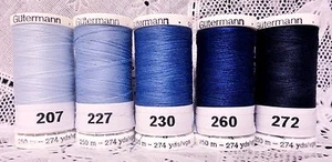 5 NEU 274 Yard Spulen blaue Farben GUTERMANN 100% Polyester Nähgarn - Bild 1 von 1