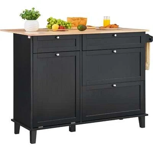VEVOR Kitchen Island Cart Storage Cabinet Serving with Drawer & Trash Cabinet - Picture 1 of 6