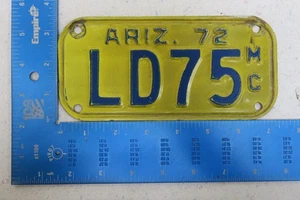 Arizona License Plate Tag Az 1972 72 Motorcycle Mc - LD75 - Picture 1 of 2