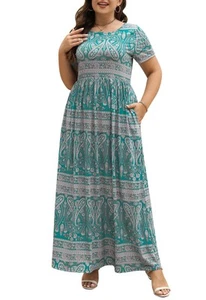 Plus Size Maxi Dresses for Curvy Women Summer Casual Loose Short Sleeve Long ... - Picture 1 of 6