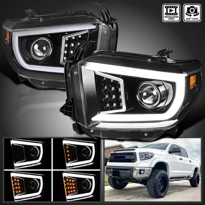 Jet Black Fits 2014-2021 Toyota Tundra Projector Headlight Sequential LED Signal - Image 1 of 4
