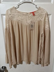 Chelsea & Violet Blouse Womens Large Blush Lace Yoke Long Sleeve Boho FT065W40 - Picture 1 of 15