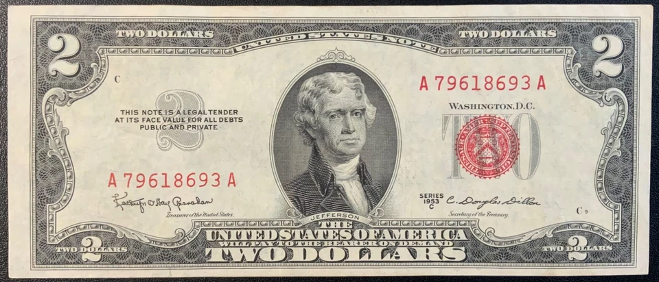 1953-C UNITED STATES NOTE PAPER MONEY - 2 DOLLARS BANKNOTE! - Image 1 of 2