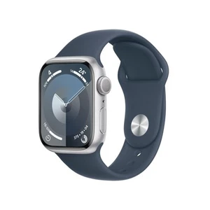 Apple Watch Series 9 GPS 41mm Boîtier en Aluminium Argenté avec Bracelet Sport Bleu Tempête S/ - Photo 1 sur 6