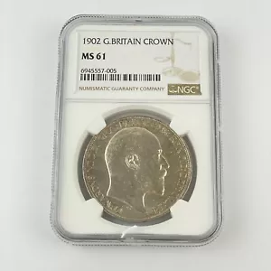 More details for great britain edward vii 1902 crown silver coin ngc graded ms61 ms 61 mint state