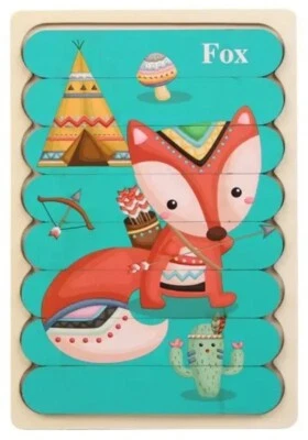 Sided Strip Puzzle Montessori, Wooden Materials, Large Bricks, FOX, 7 by 5inches - Image 1 of 3