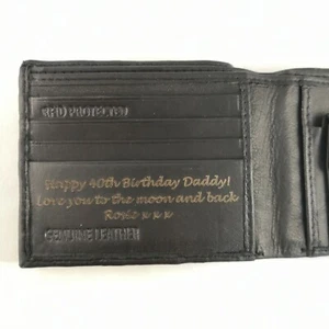 BLACK Personalised Wallet + GIFT BOX Engraved Genuine Leather - Picture 1 of 9