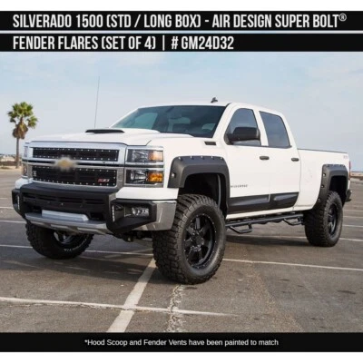 Se adapta a 14-18 Silverado 1500 2500 Air Design Super Bolt guardabarros llamaradas negro GM24D32 Foto 1 de 4