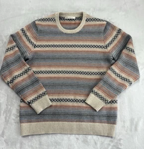 Marine Layer Sweater Men Small Brown Geometric Crew Neck Stretch Pullover Preppy - Picture 1 of 14