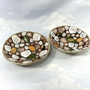 Mid-century Mosaic Pebble and Leaves Catch-All Trinket Plate Bowl 5” Lot Of 2 - Picture 1 of 8