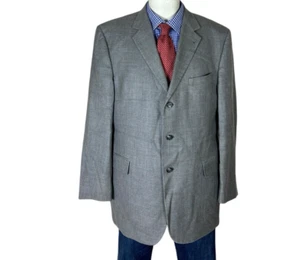 Jos A Bank Sport Coat Jacket SILK LINEN WOOL Gray Glen Plaid Men’s 44R Nice. - Picture 1 of 9