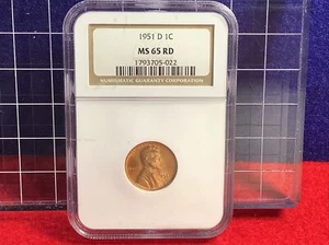 1951 D Lincoln Wheat Cent GEM MS 65 RD RED NGC Nice Red!! - Picture 1 of 2