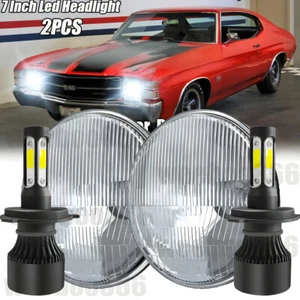 Par de faros LED redondos de 7" pulgadas para Chevy Chevelle 1971-1973 haz sellado alto ~ bajo - Imagen 1 de 19
