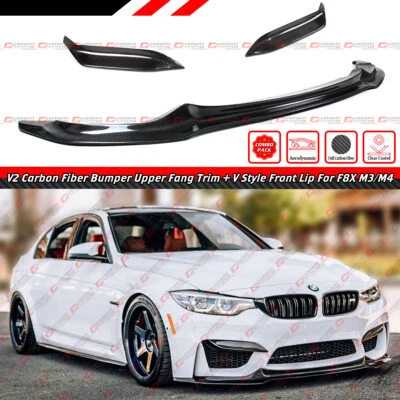 Para BMW F8X M3 M4 2015-19 fibra de carbono estilo V labio delantero + parachoques V2 moldura superior Foto 1 de 4