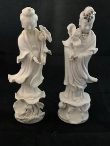 Pair (qty 2) Chinese Blanc de Chine Guanyin Kwan Quan Yin 8” Statue Figurines - Picture 1 of 13