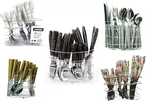 24-teiliges Besteck Abendessen Set Edelstahl Luxus Metall Ständer Gestell Teelöffel Gabel - Bild 1 von 10